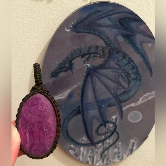 Hemp Wrap Raw Ruby Cabochon Necklace PENDANT - Picture 2 of 16